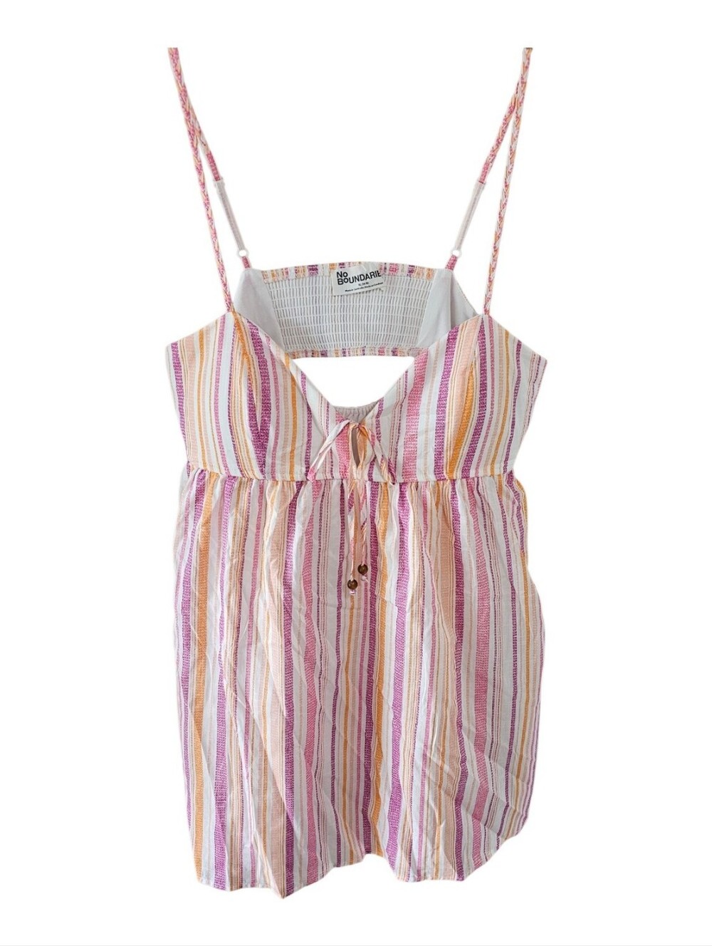 NWT No Boundaries Striped Cami A-Line Mini Dress Boho Cutout Back Pink Orange Xl